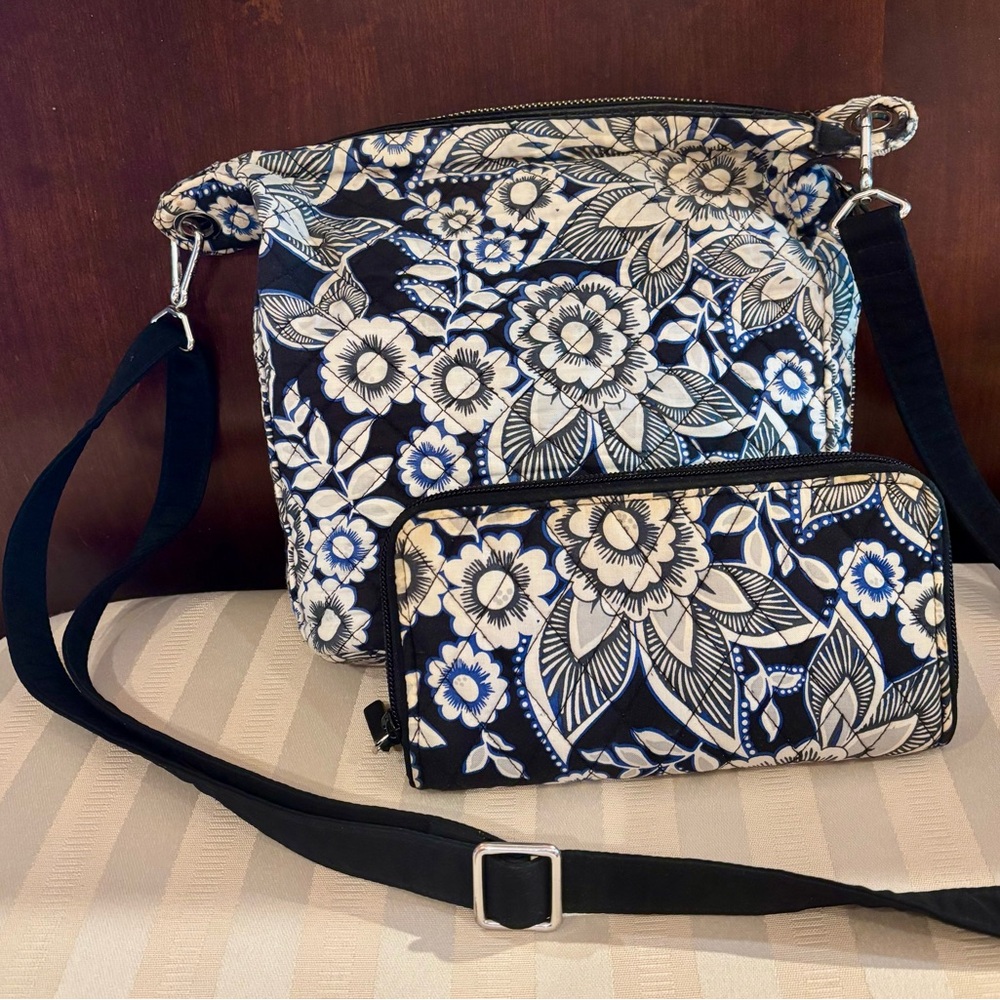Vera Bradley Floral Black White Crossbody & Wallet